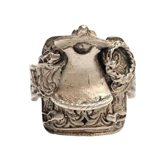 Vintage Mens Western Saddle Ring, Sterling Silver Size 11 - Picture 2 of 5